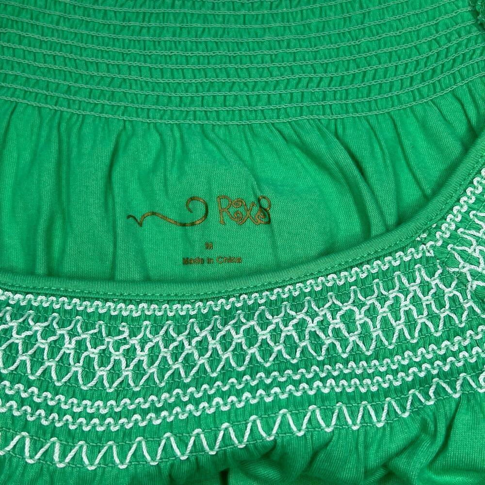 RXB Embroidered Cotton Shirt Flowy Boho Green Medium M 3/4 Quarter Sleeve NWT - Picture 3 of 9